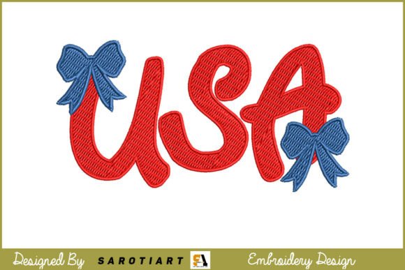 USA with Bow Patriotic Embroidery Design